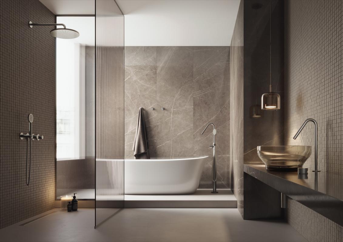 badkamer met vrijstaand bad en douche