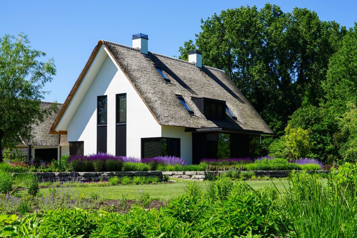 Tuin met paarse borders