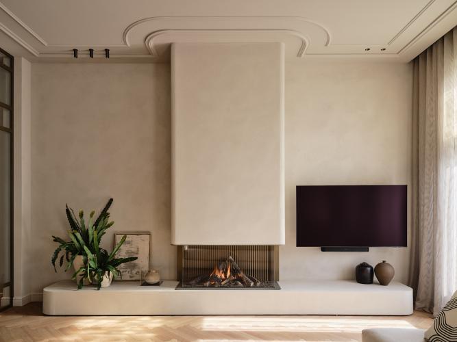 Exclusieve gasgestookte haard in luxe woonkamer
