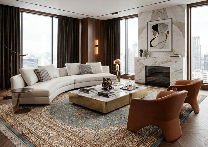 Modern interieur met exclusief tapijt