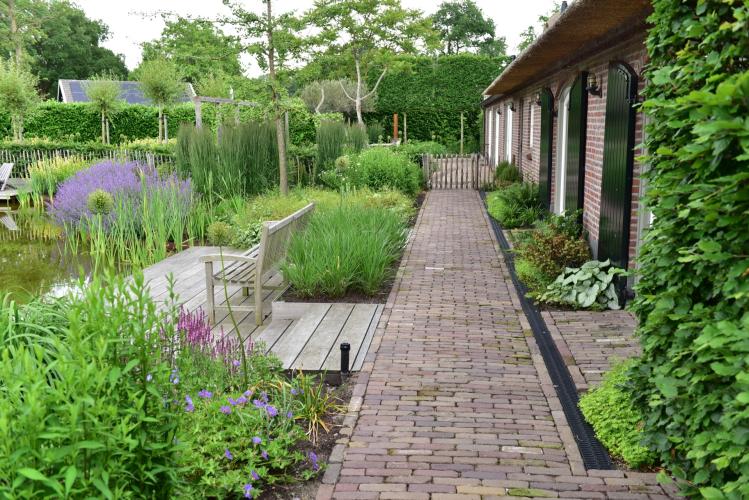 Landelijke tuin met vijver