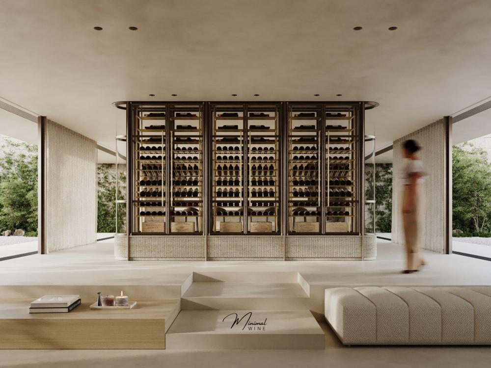 Luxe stalen wijnkast in design interieur