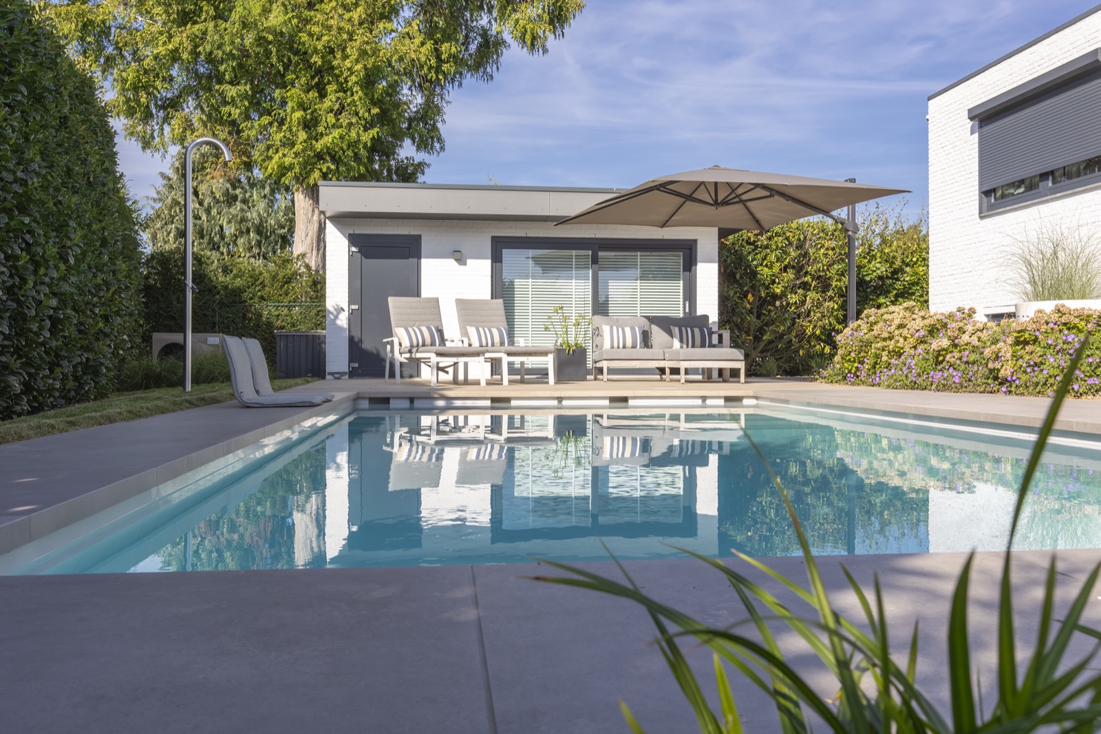 luxe tuin design met zwembad