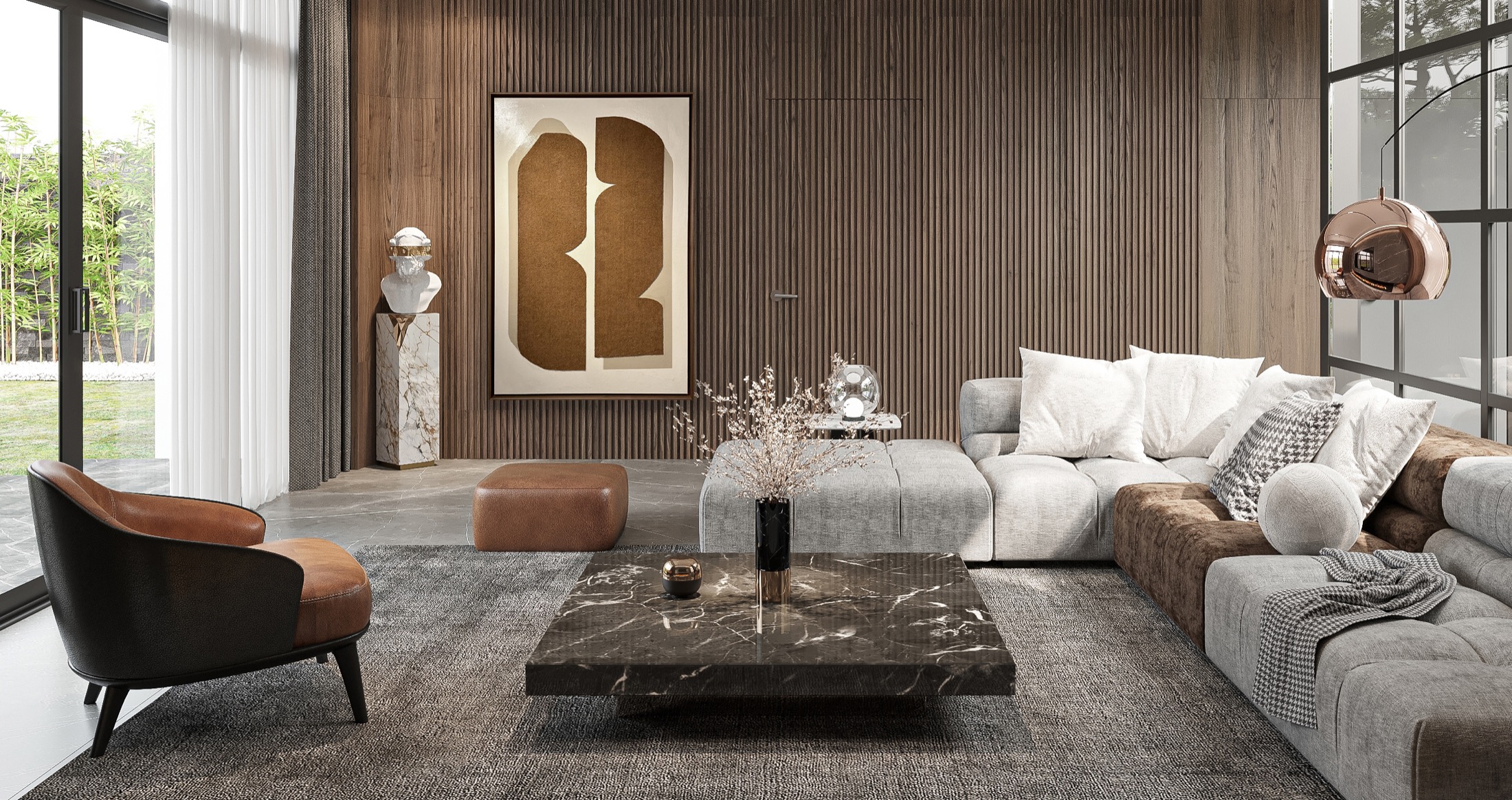 woonkamer met moderne kunst