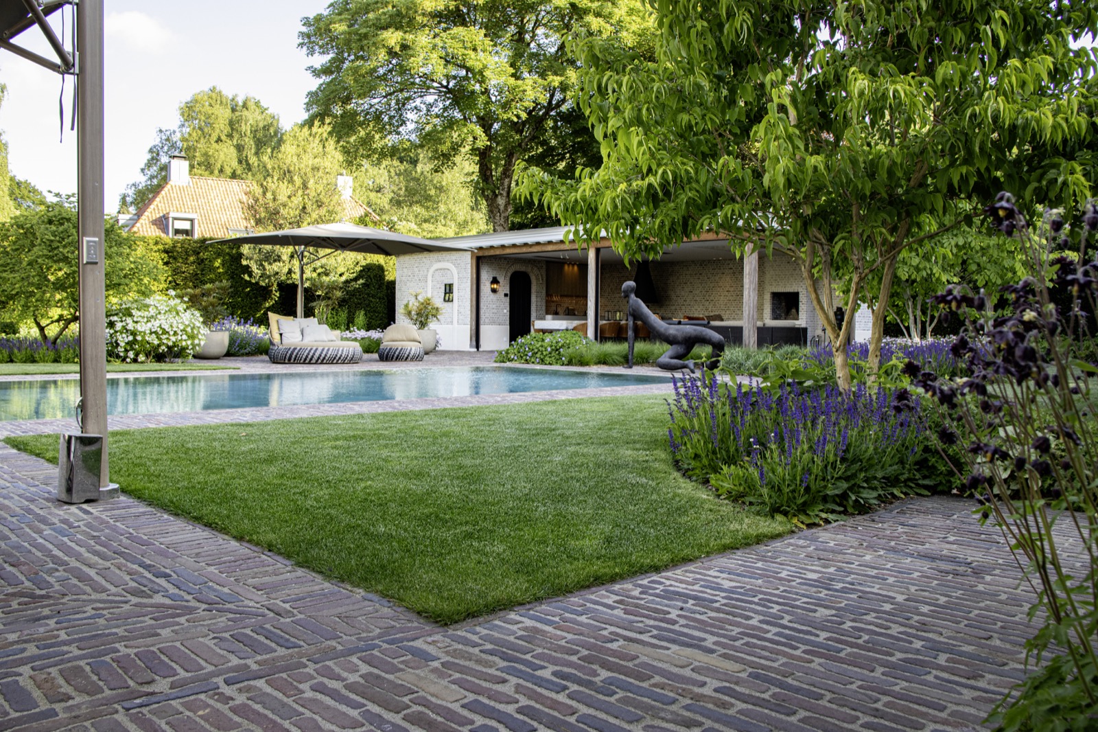 groene tuin met zwembad