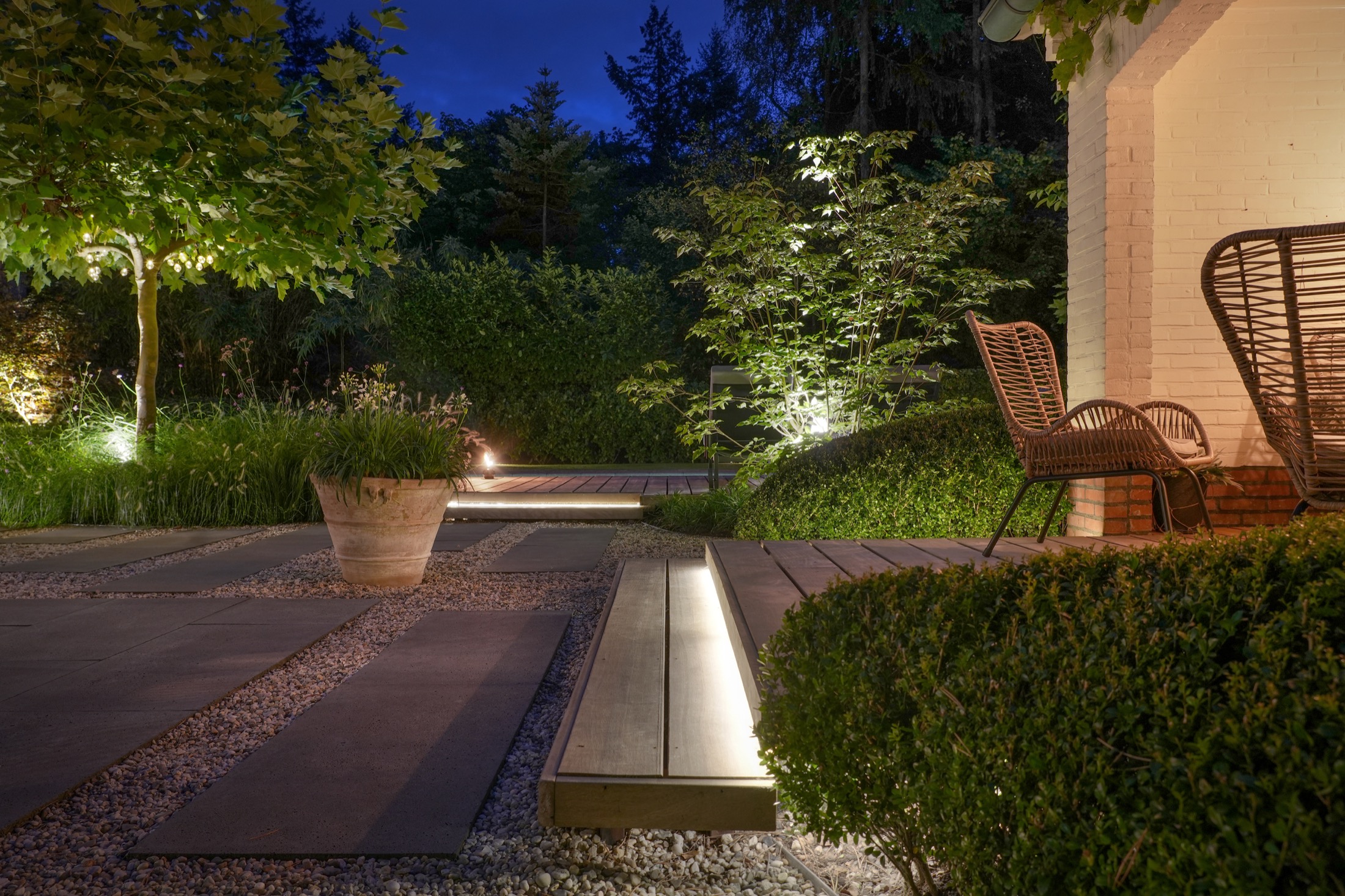 sfeervolle tuin met buitenverlichting