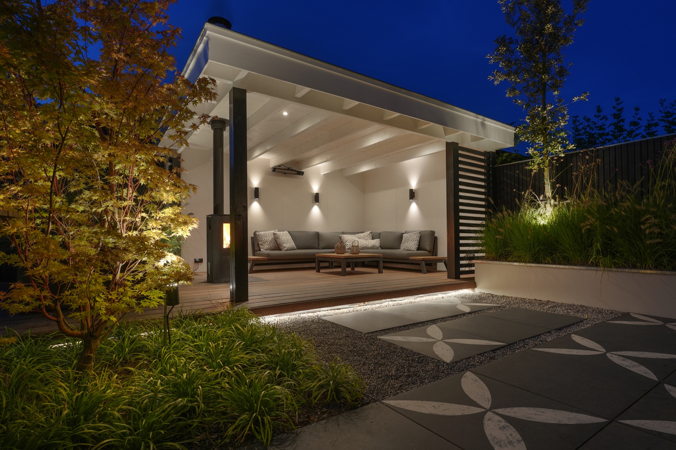 luxe terrasoverkapping met buitenverlichting