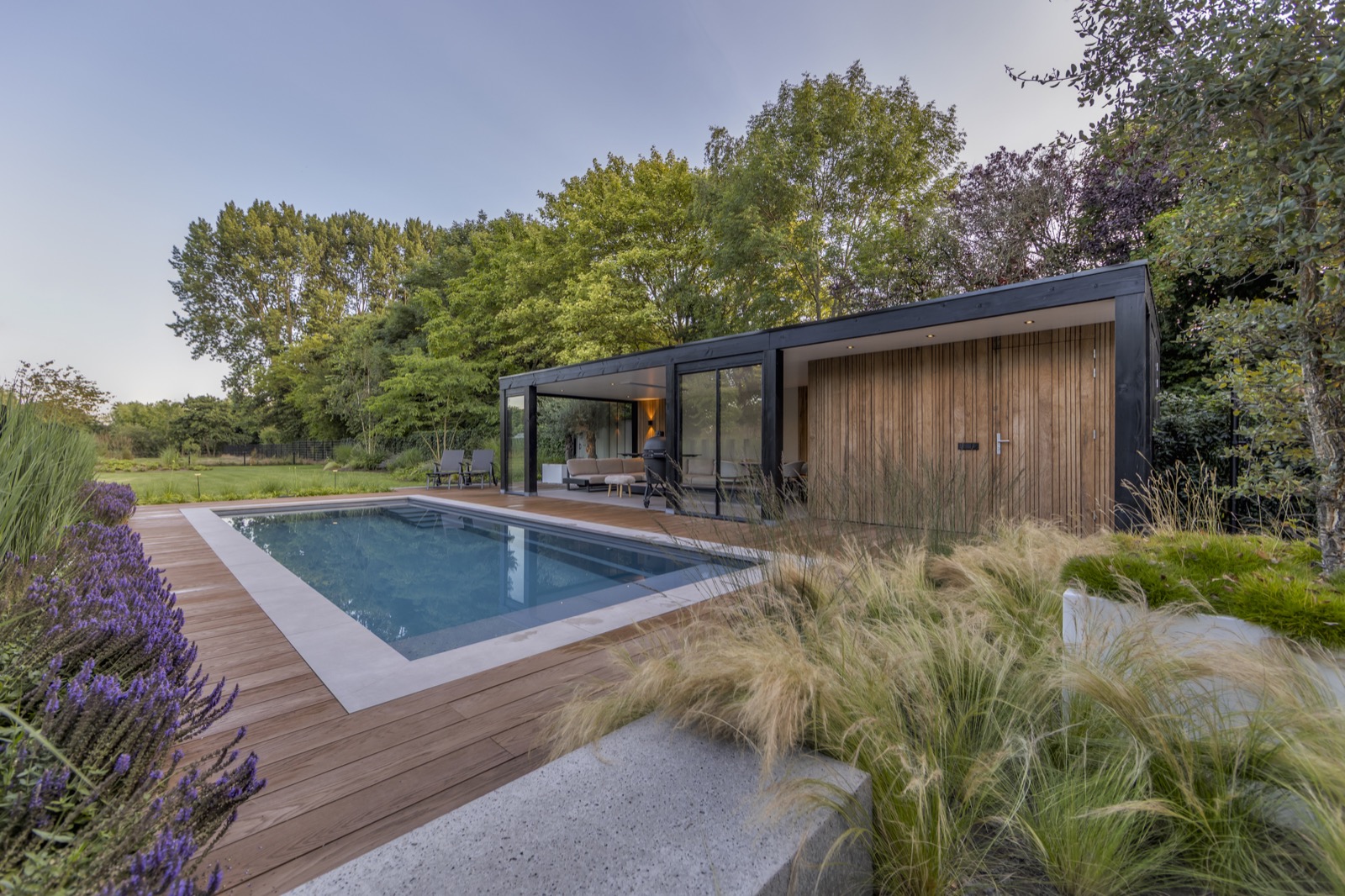 tuin met luxe zwembad