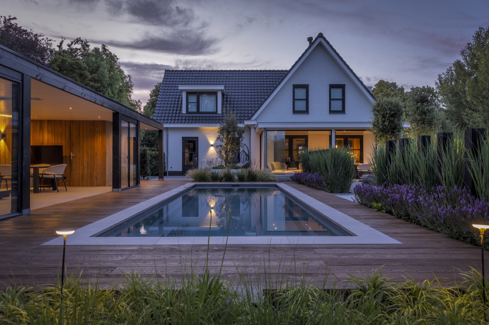luxe tuin met modern zwembad