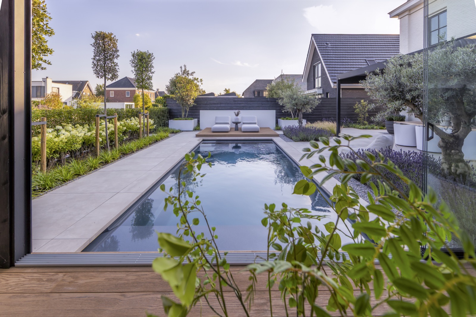 tuin met luxe zwembad