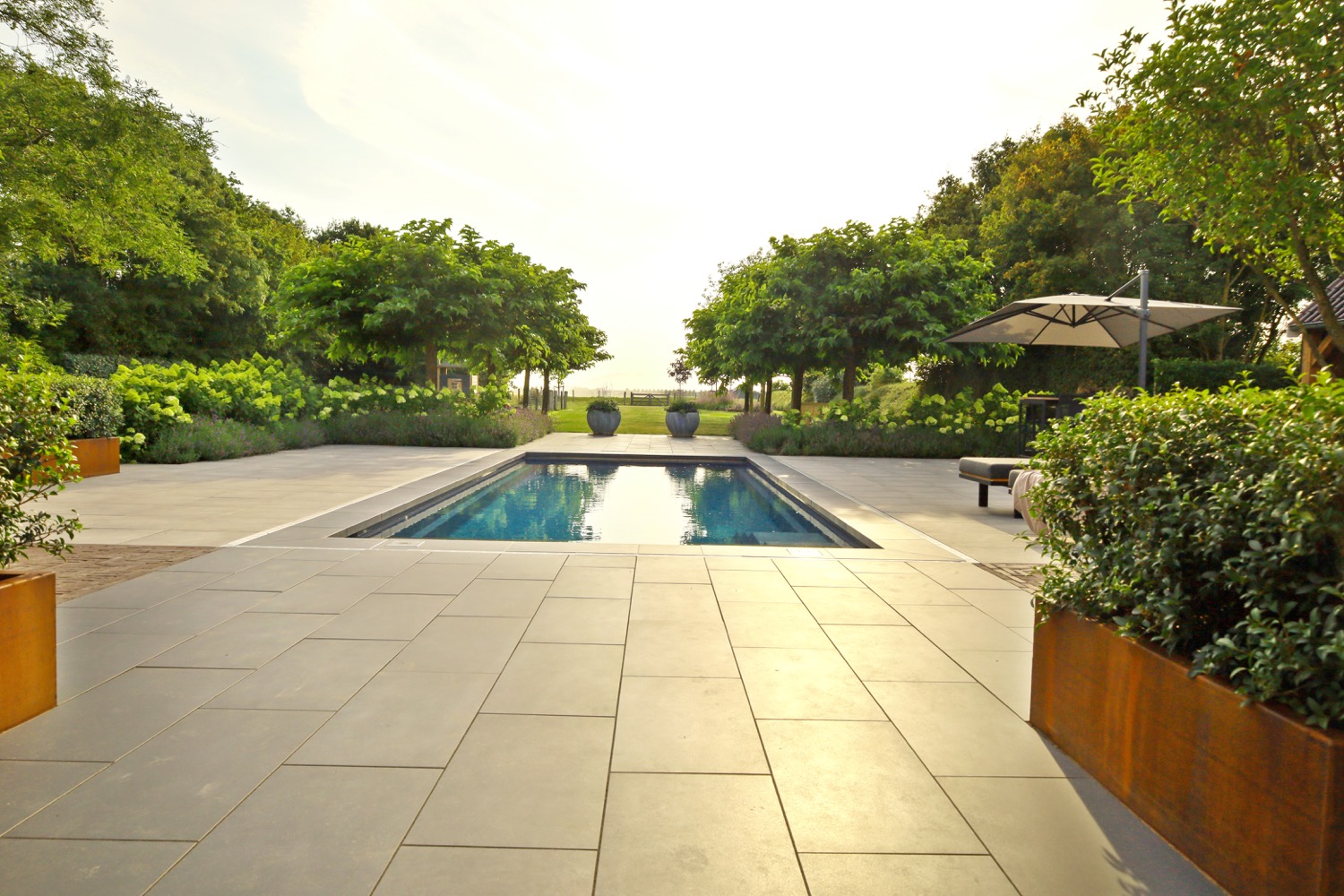 luxe tuin  met zwembad