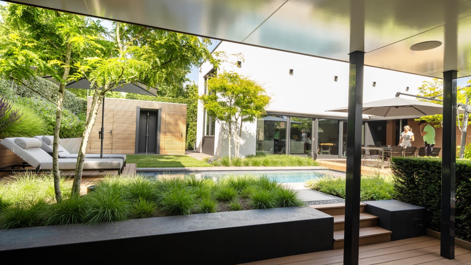 tuin met modern zwembad