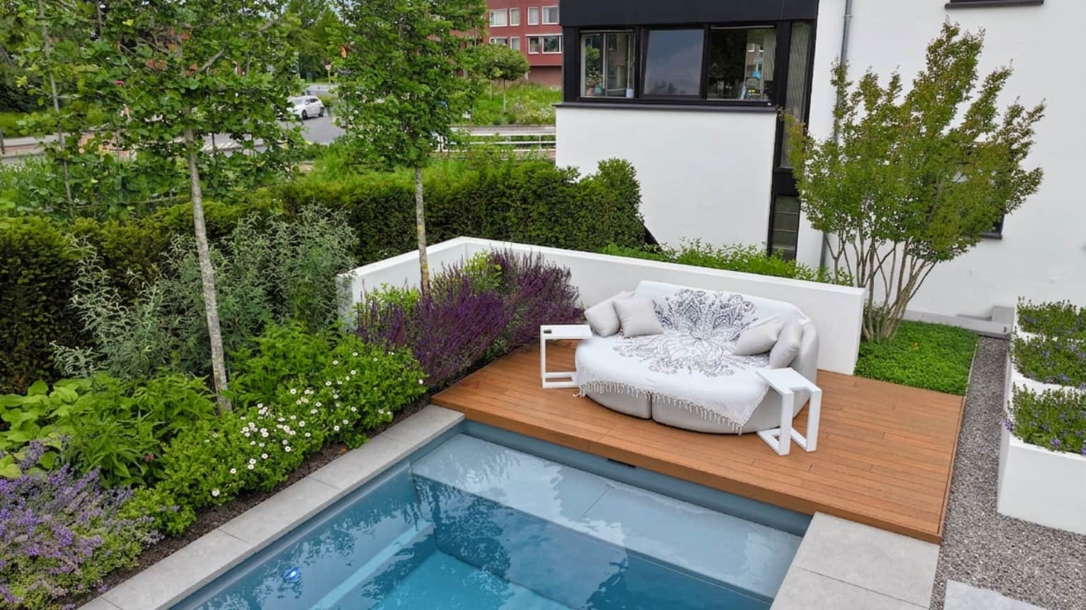 houten vlonder met loungebank