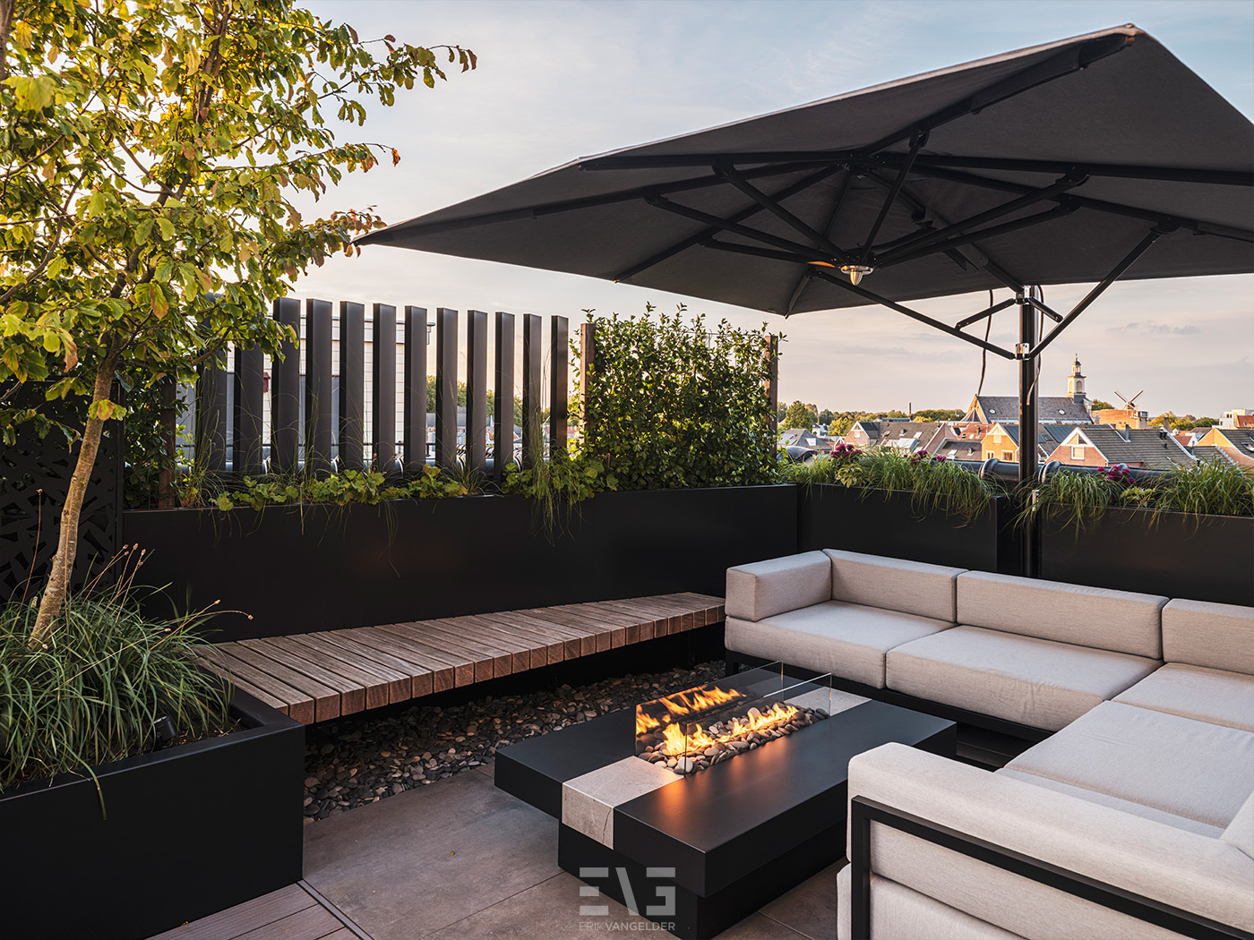 lounge met buitenhaard