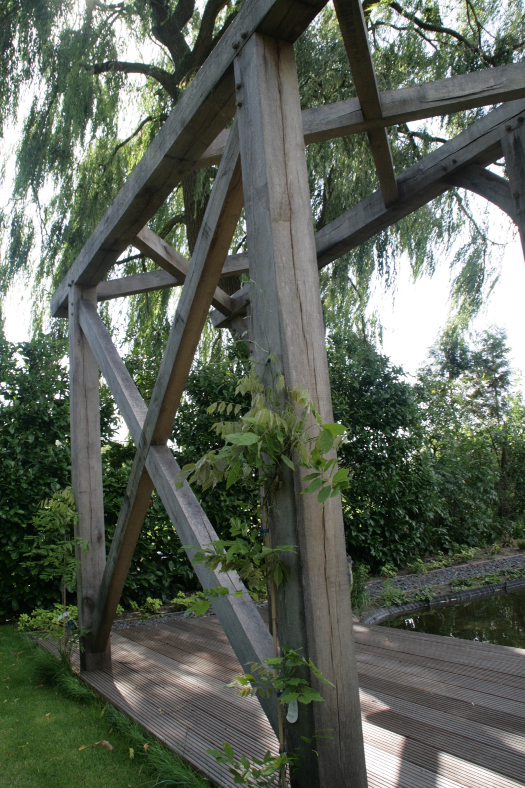 vijver met hout element