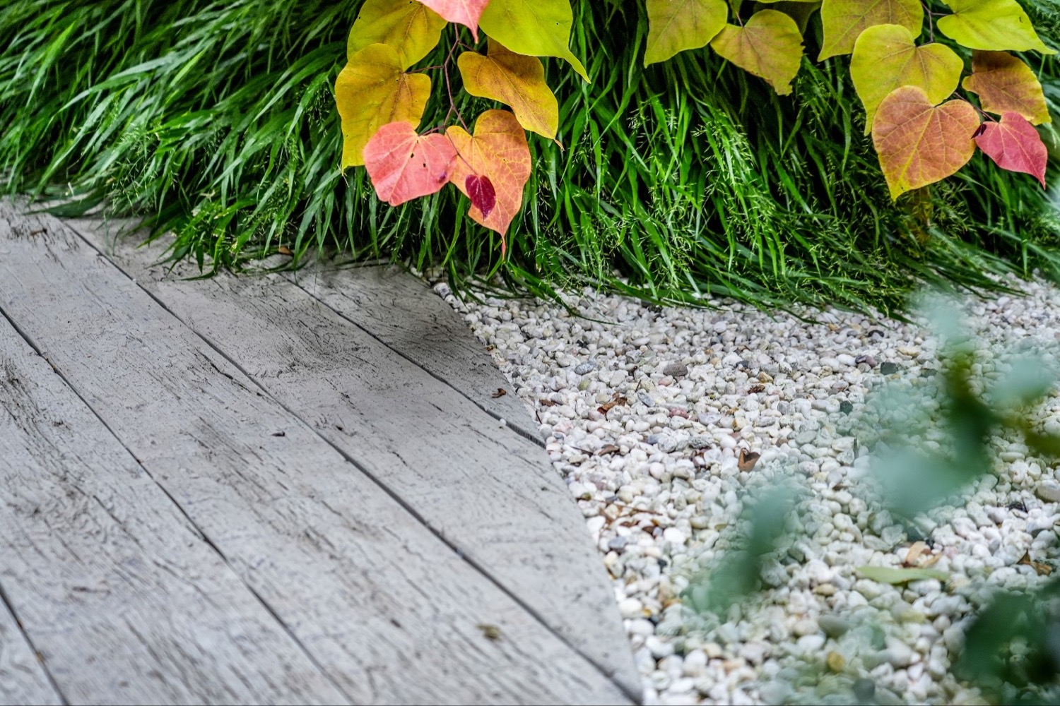 houten terras met grind