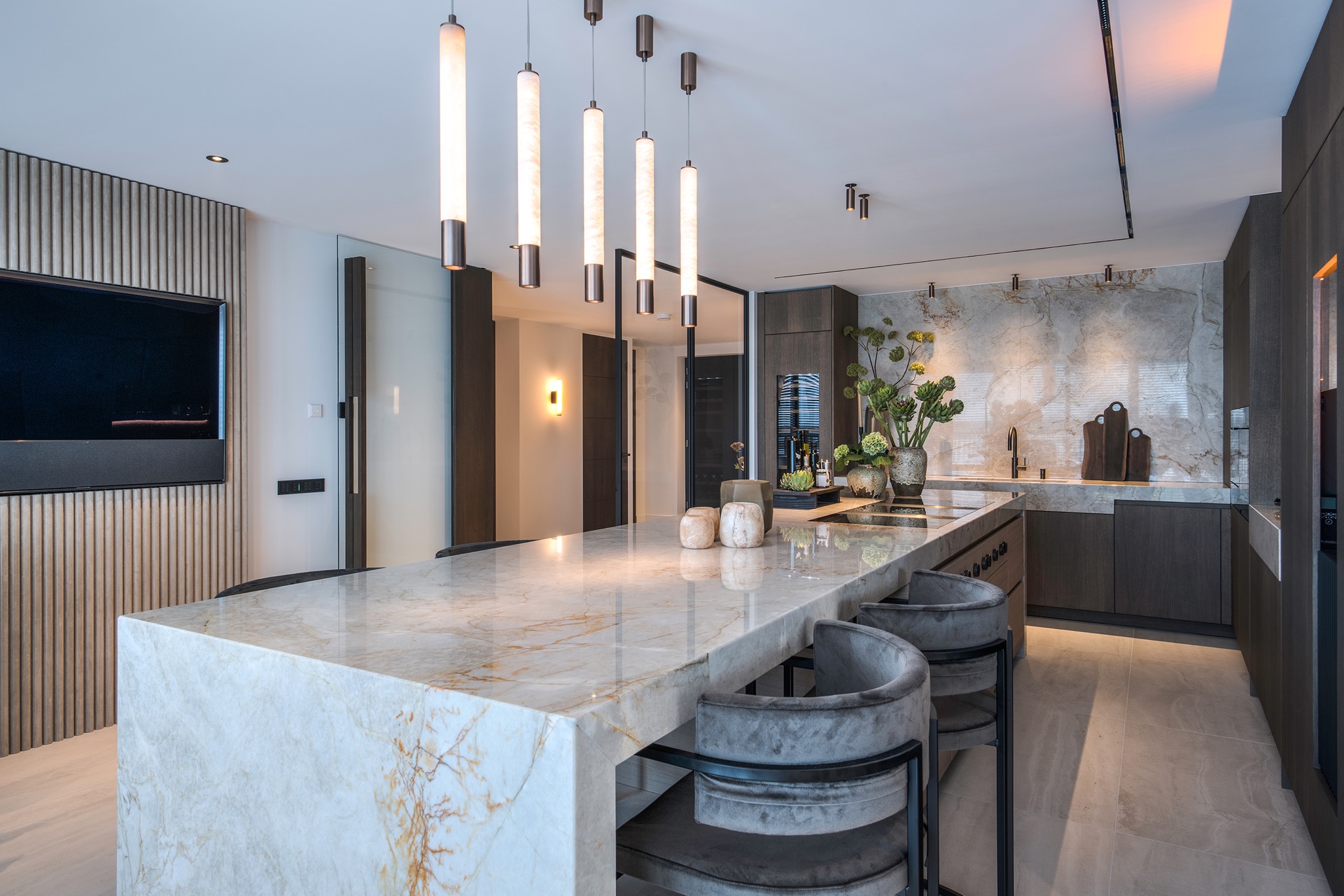 keuken met luxe hanglampen