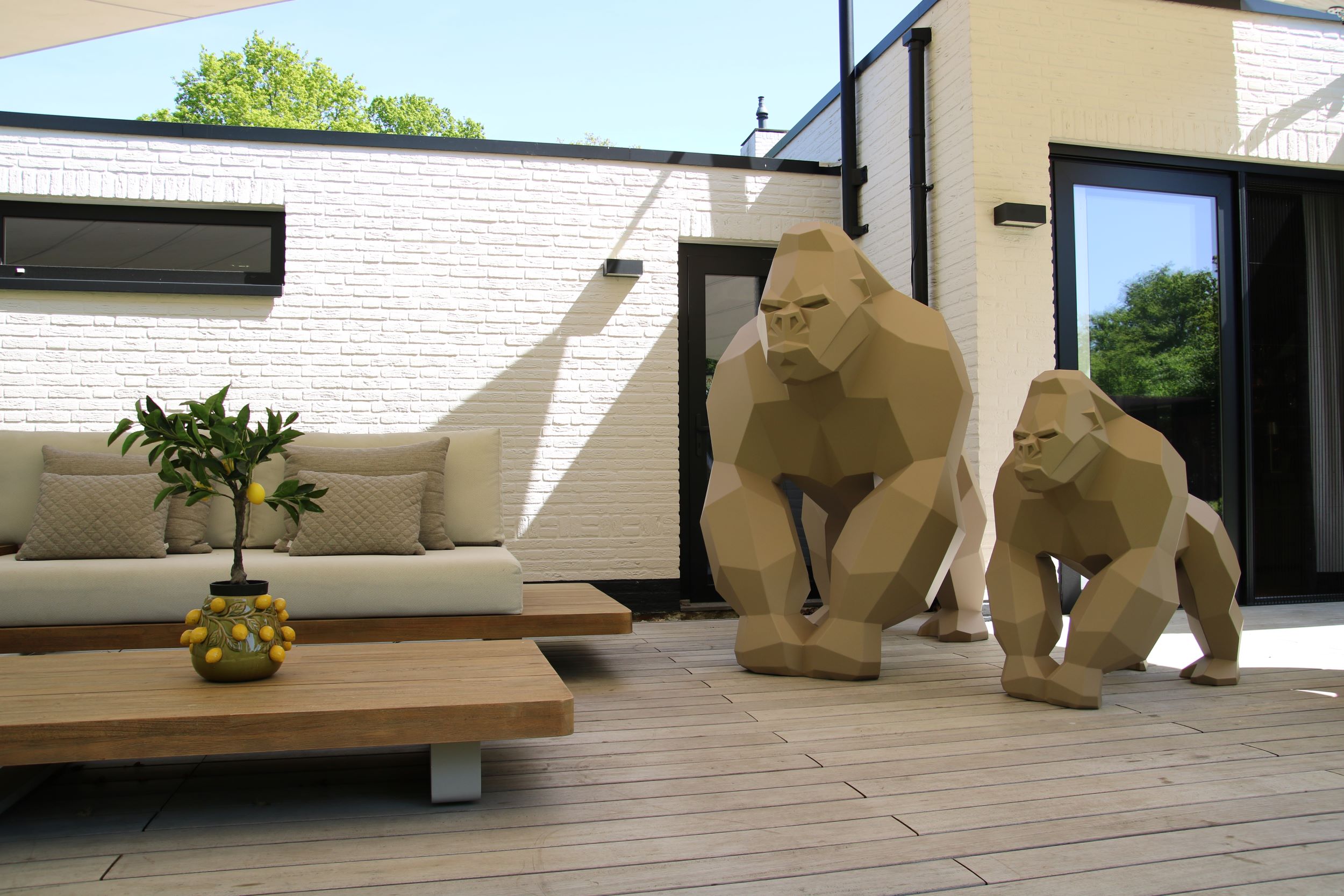 terras met stalen aap