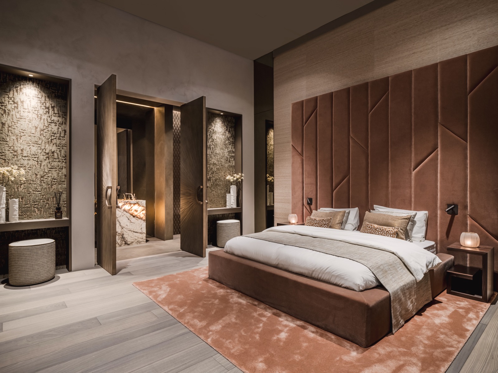slaapkamer met luxe verlichting