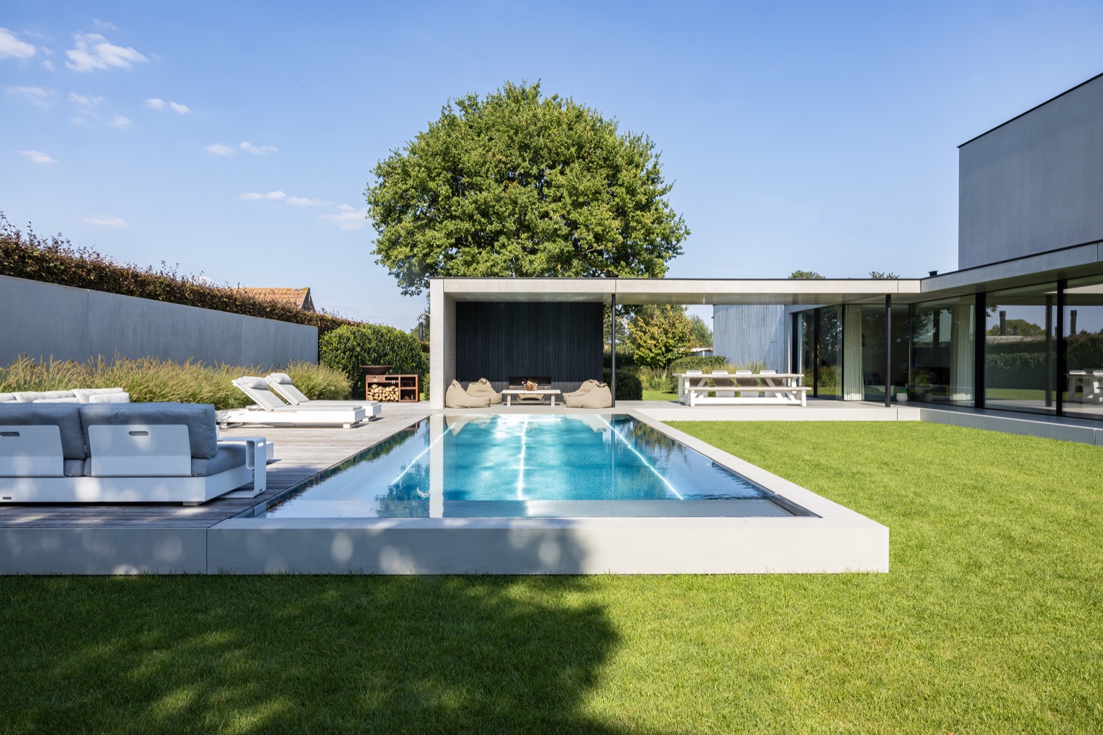 tuin met inox zwembad