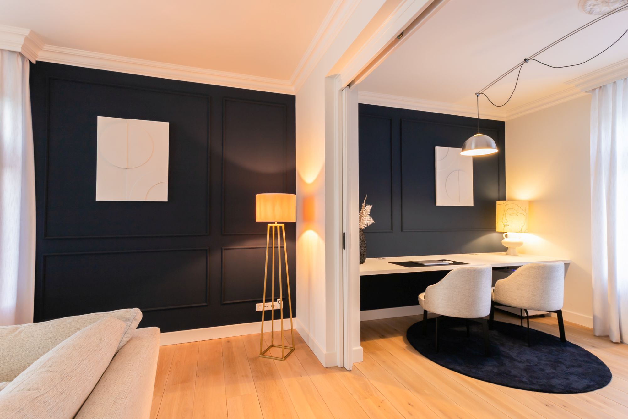 werkruimte in woonkamer