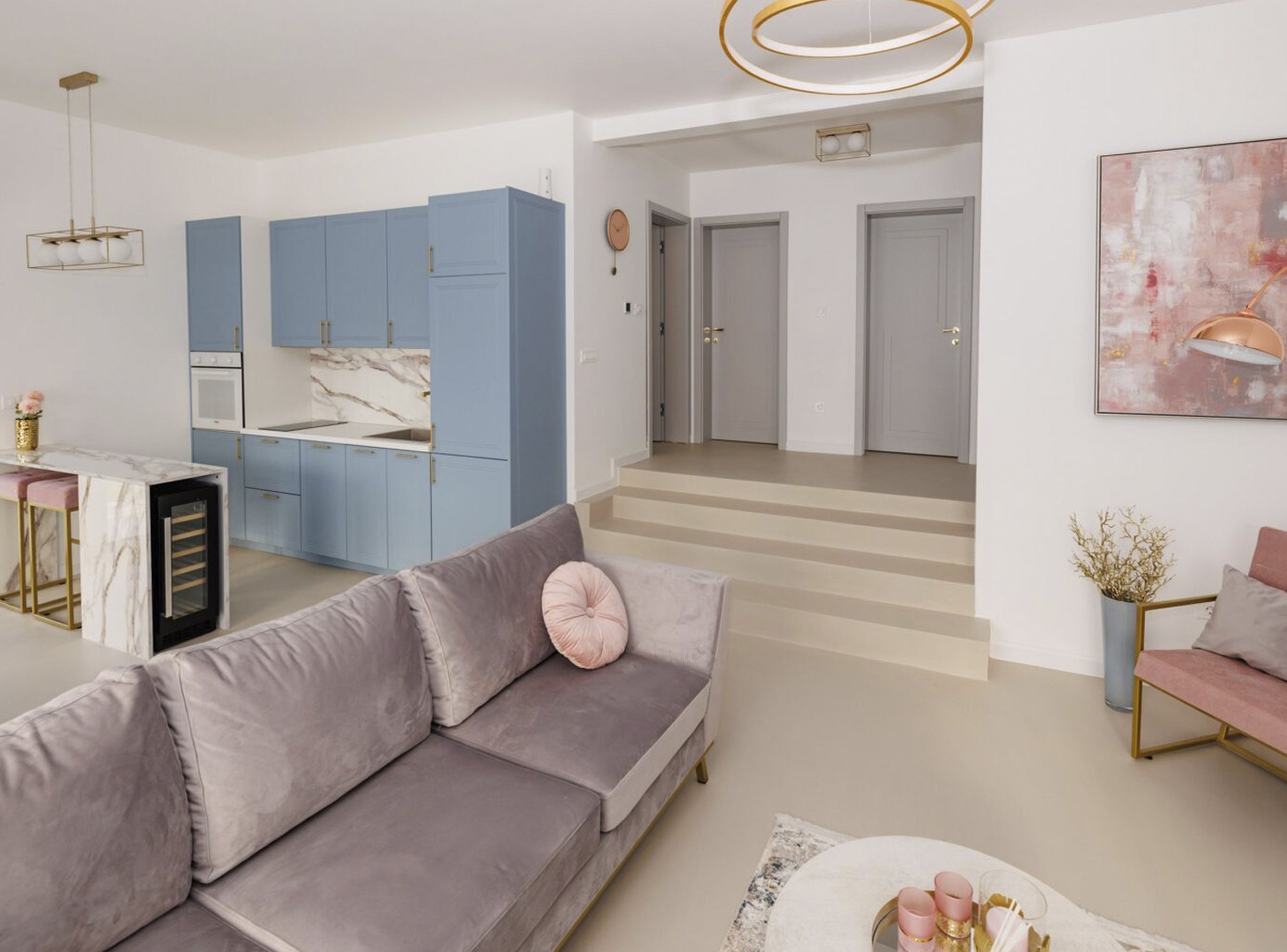 woonkamer met decoratief stucwerk