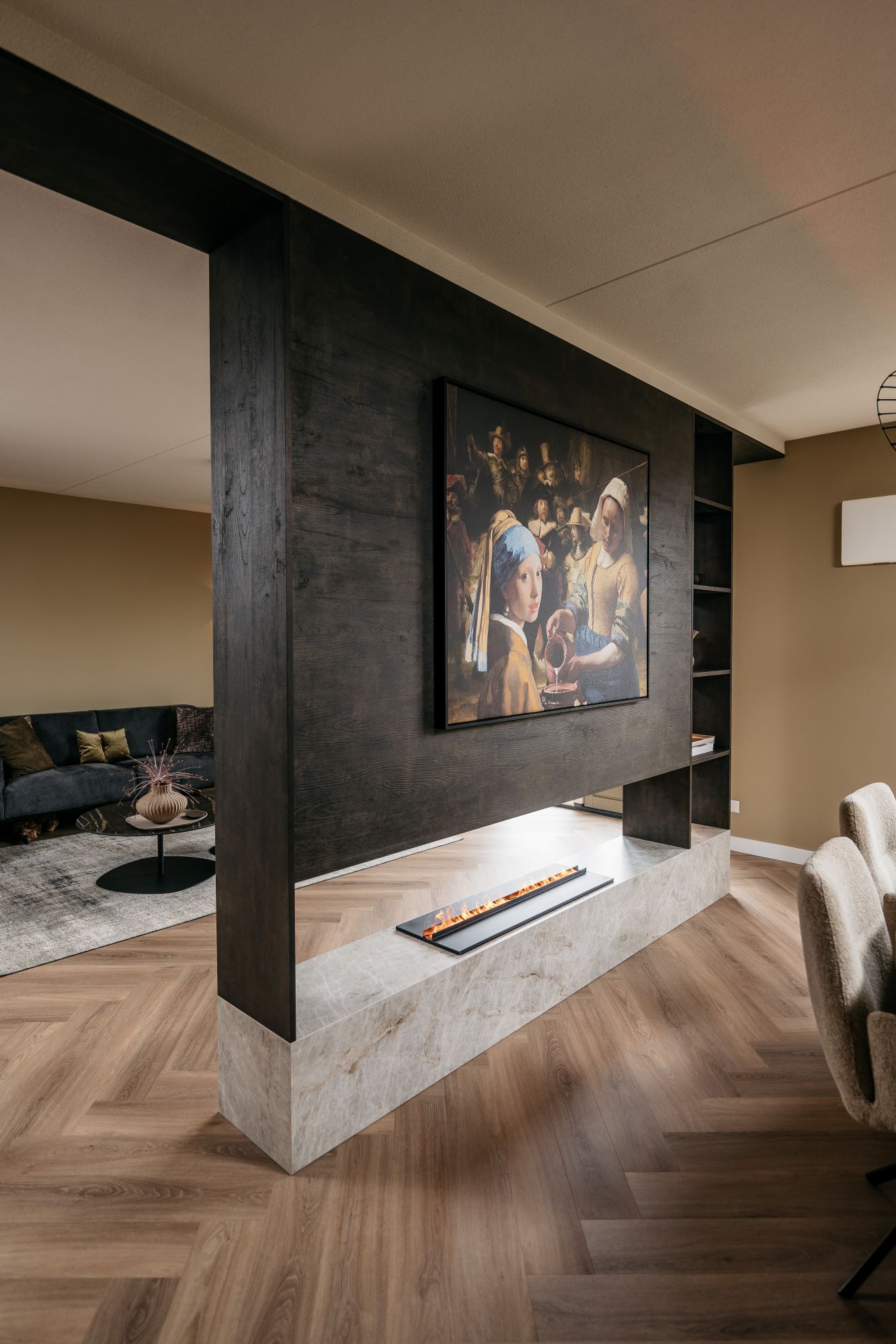 roomdivider met sfeerhaard