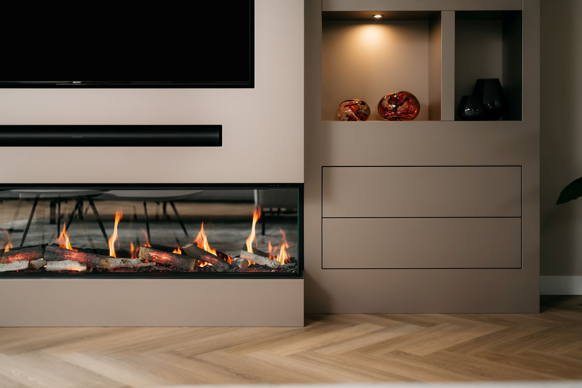 tv wand met haard