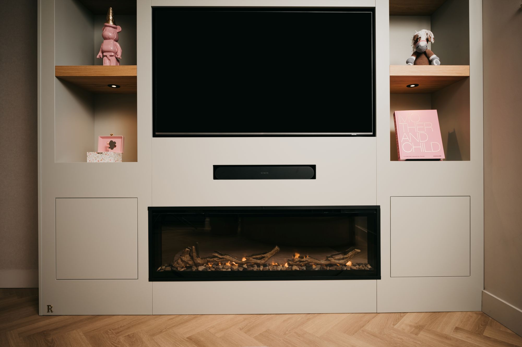 tv wand met haard
