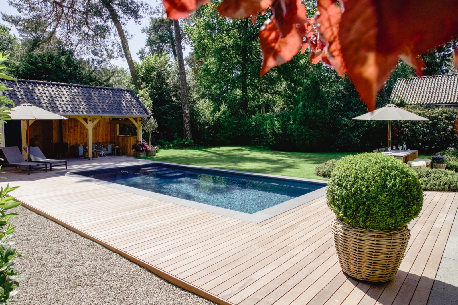 luxe overkapping en zwembad in tuin