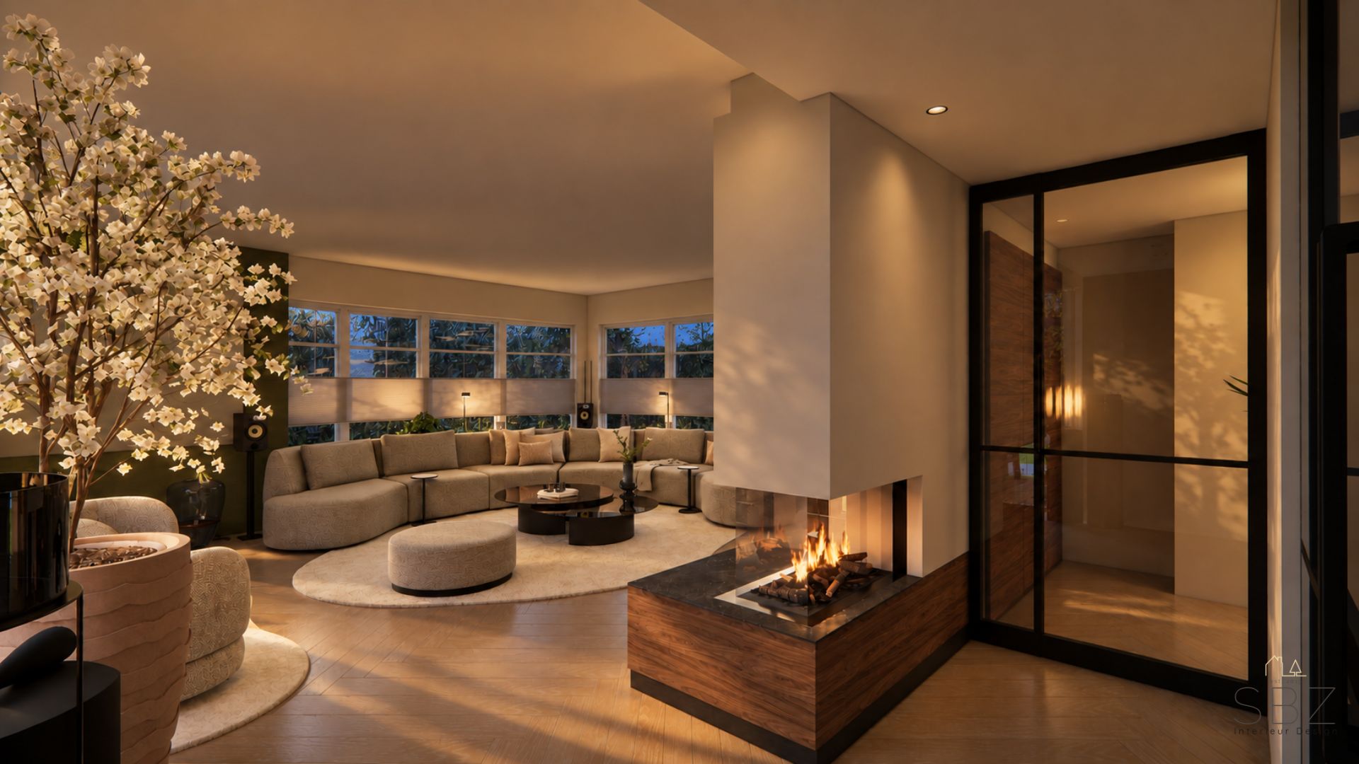 woonkamer met haard