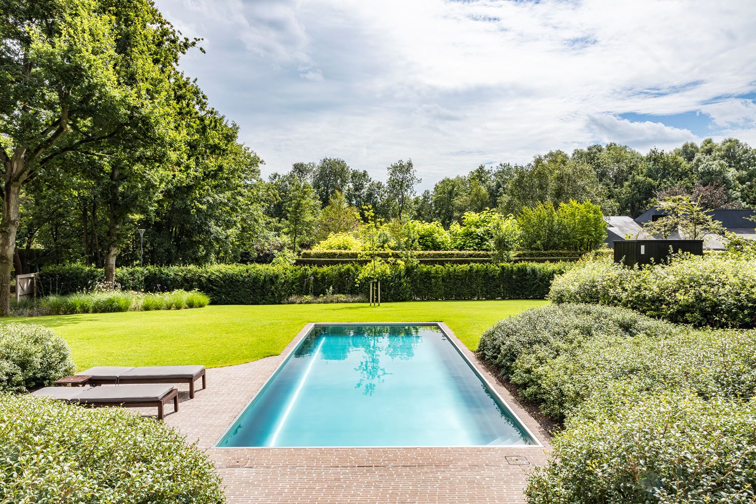 luxe tuin met inox zwembad