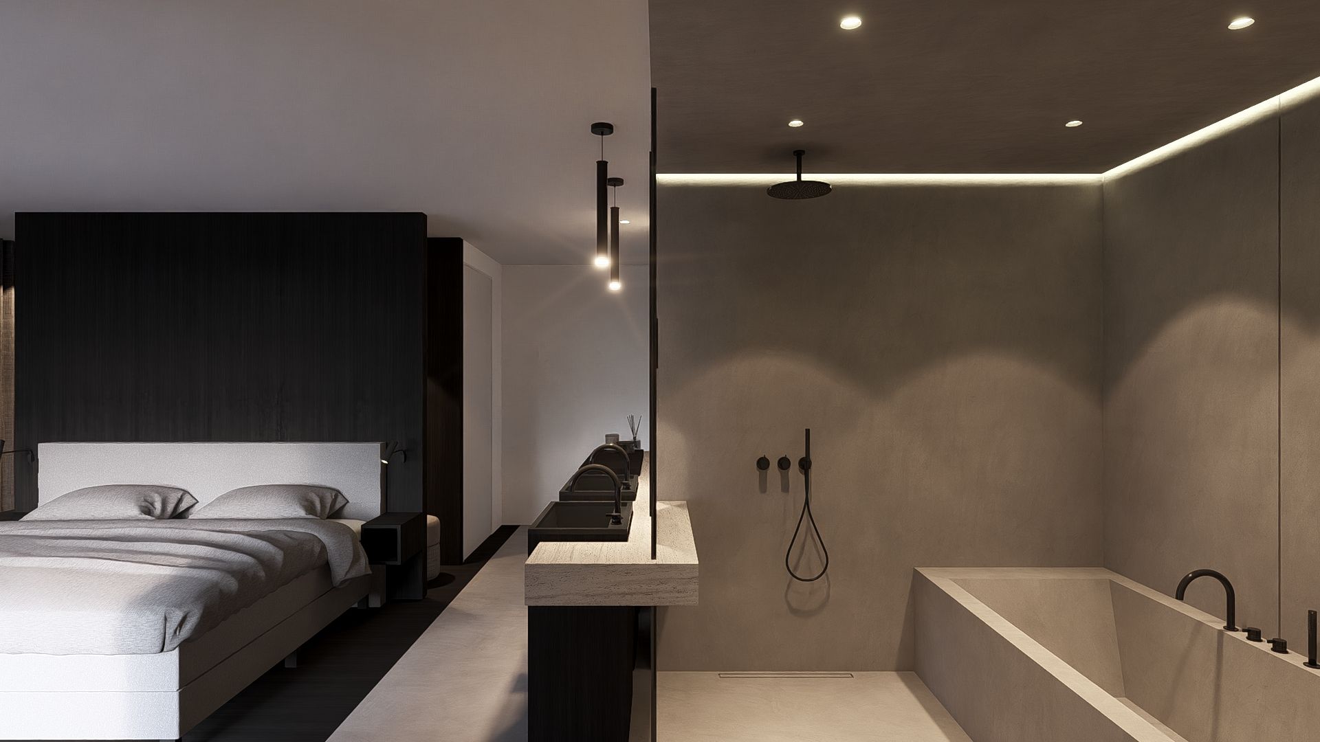 slaapkamer met badkamer