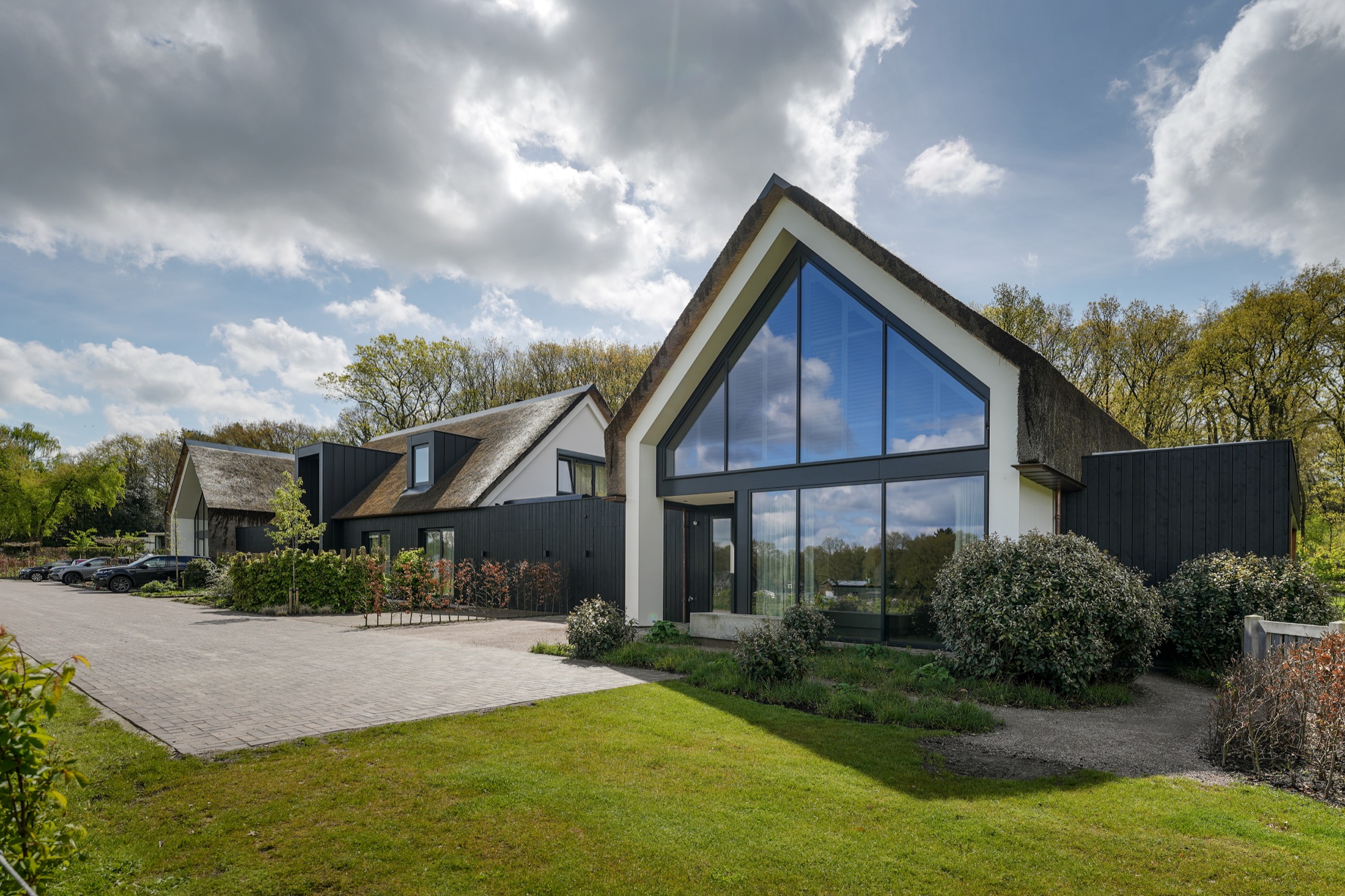 moderne villa met rieten kap