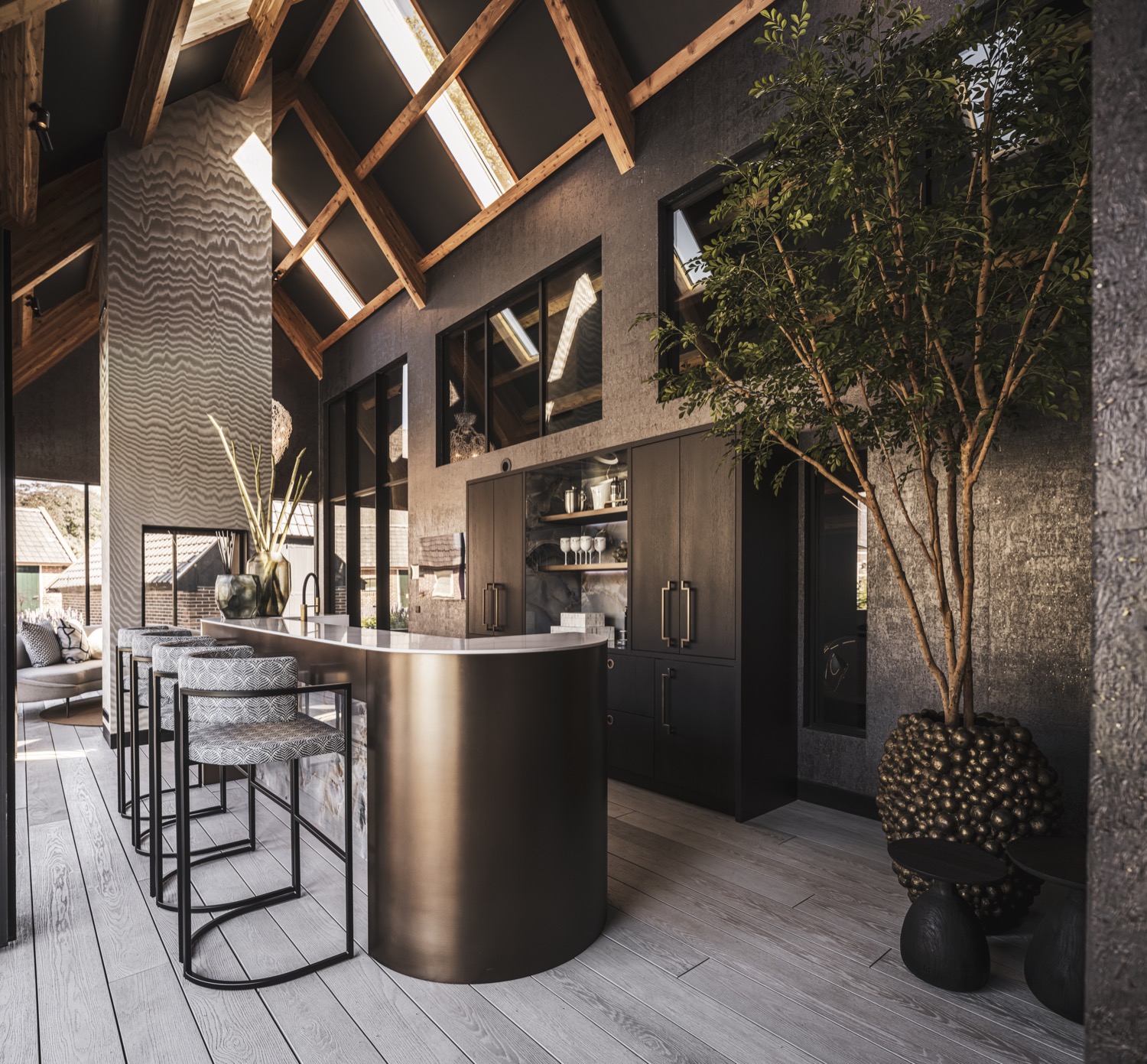 luxe bar in poolhouse