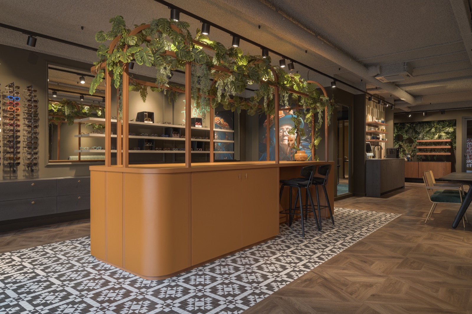 winkel interieur met design lampen