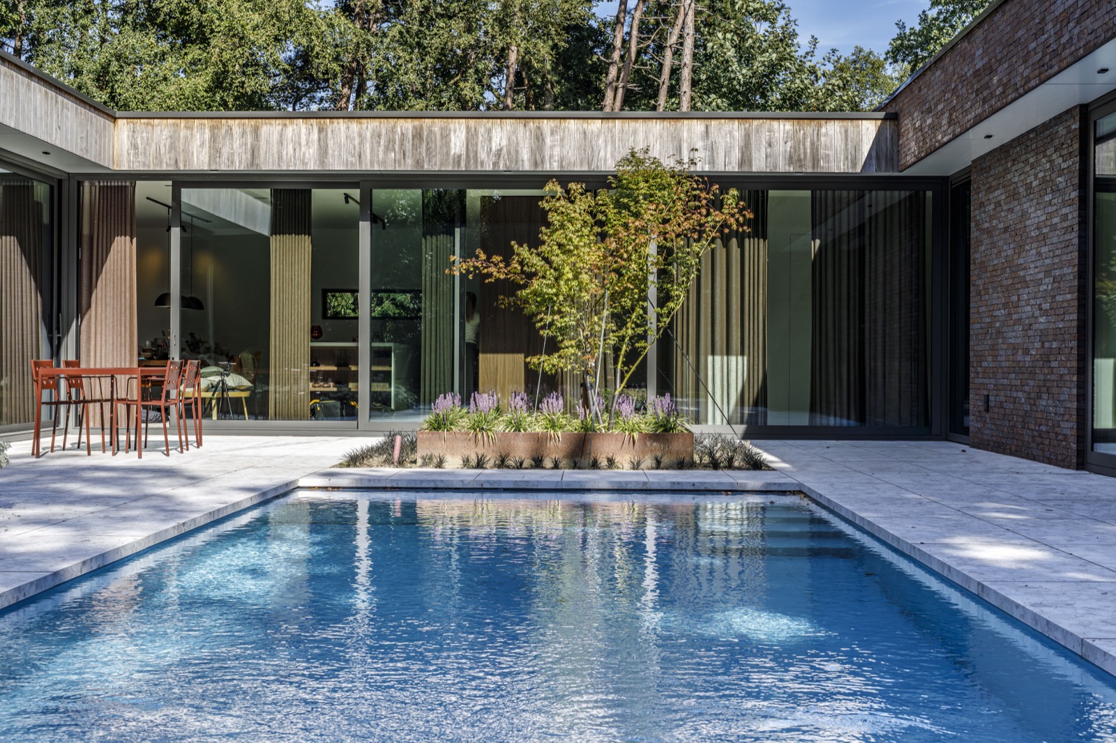 luxe tuin met zwembad