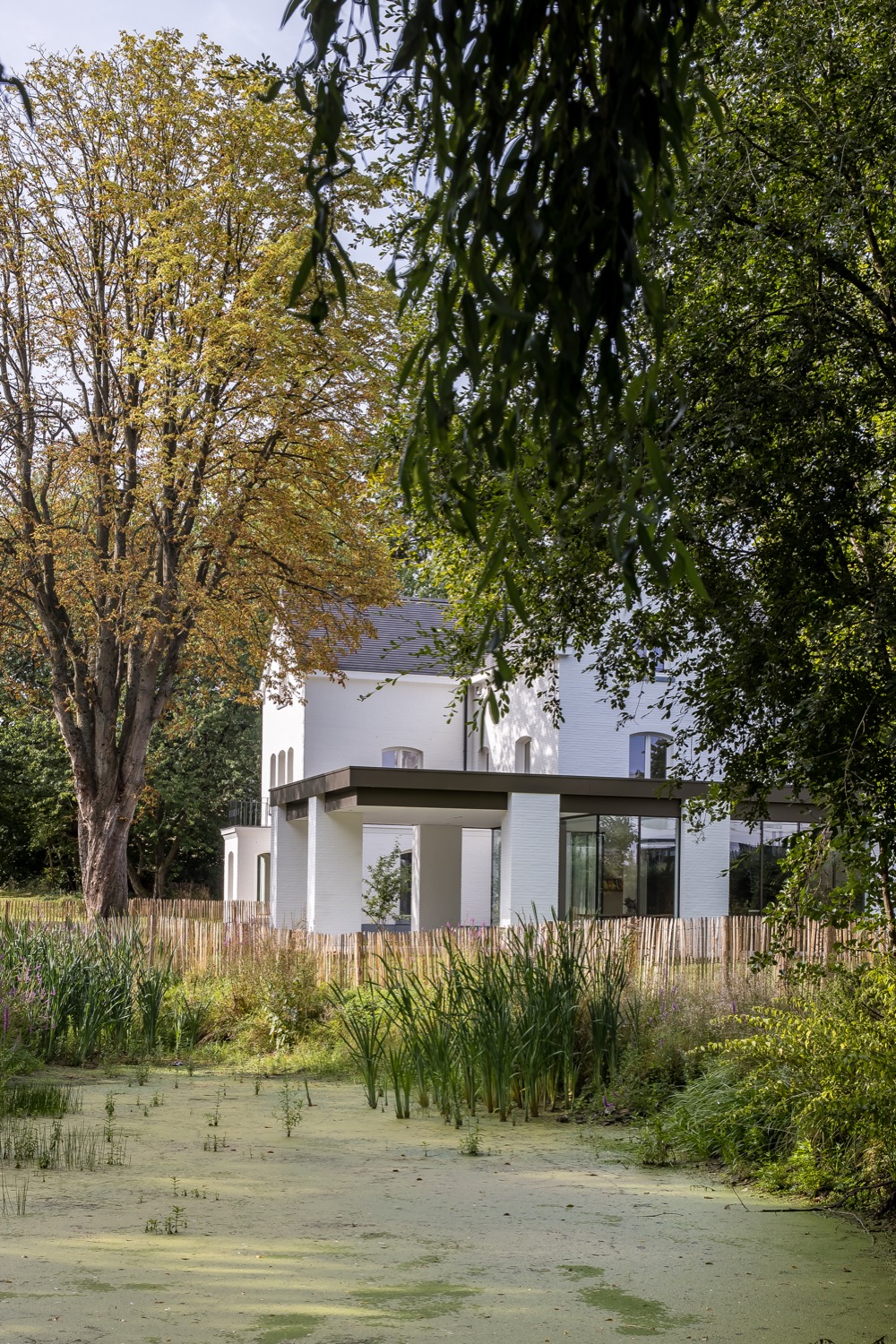 witte villa in het groen