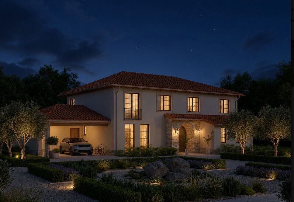 luxe villa in avond